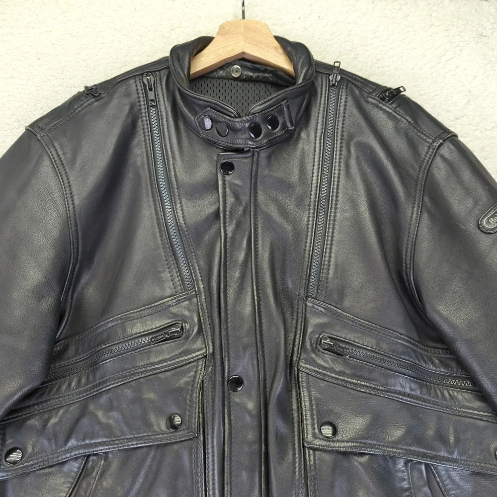 Vtg Hein Gericke Cafe Racer Leather‎ Motorcycle Jacket Mens Black 46 Biker Coat - Picture 3 of 11